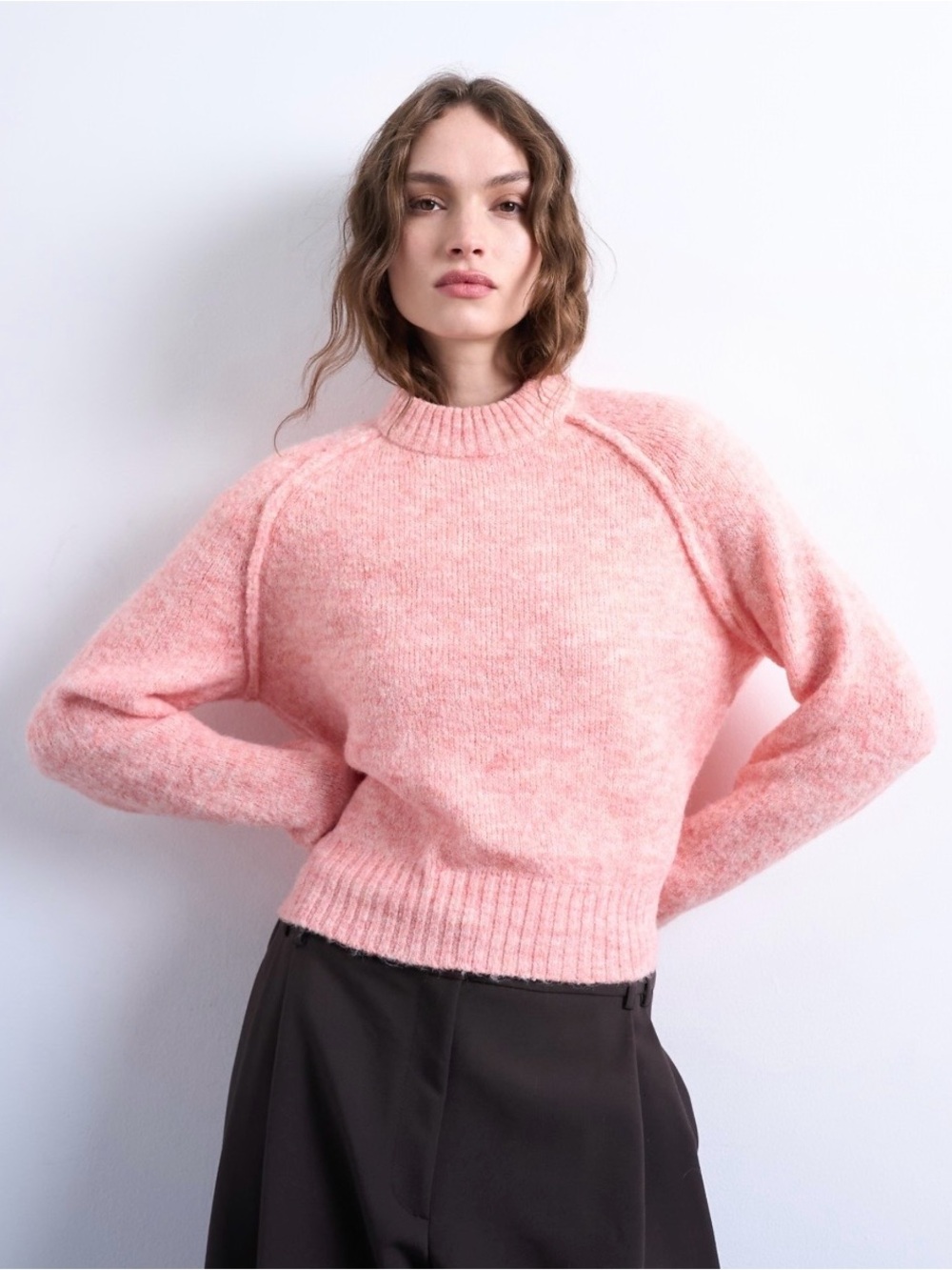 Topshop Heathered Coral Crewneck Sweater